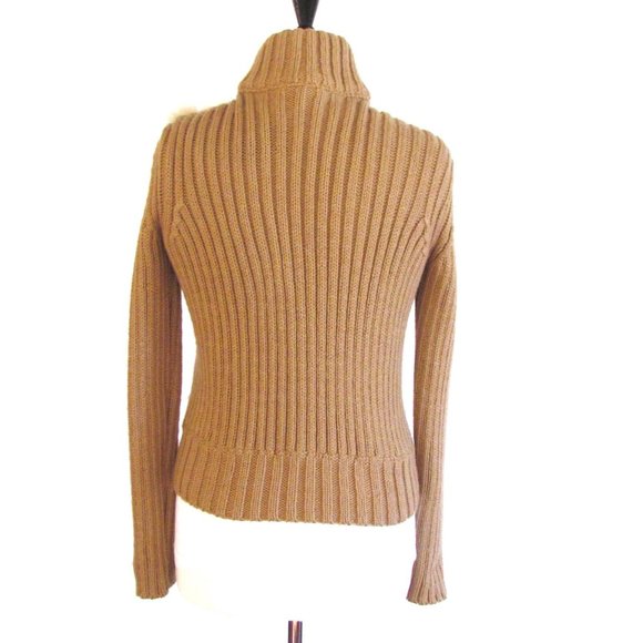 Beige Tan Rabbit Fur Zipper Front Long Sleeve Merino Wool Designer Jacket L/XL - Picture 2 of 11